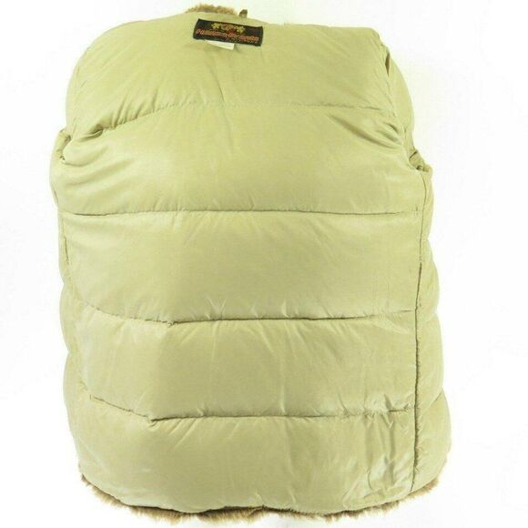 Vintage 70s Hansa Branta Faux Fur Jacket M Brown Coat Goose Down Pockets Zipper - Picture 9 of 9